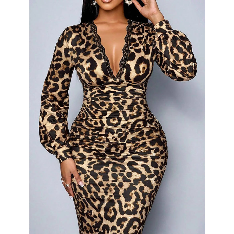 Lace Detail V-Neck Bodycon Midi Dress Apparel and Accessories