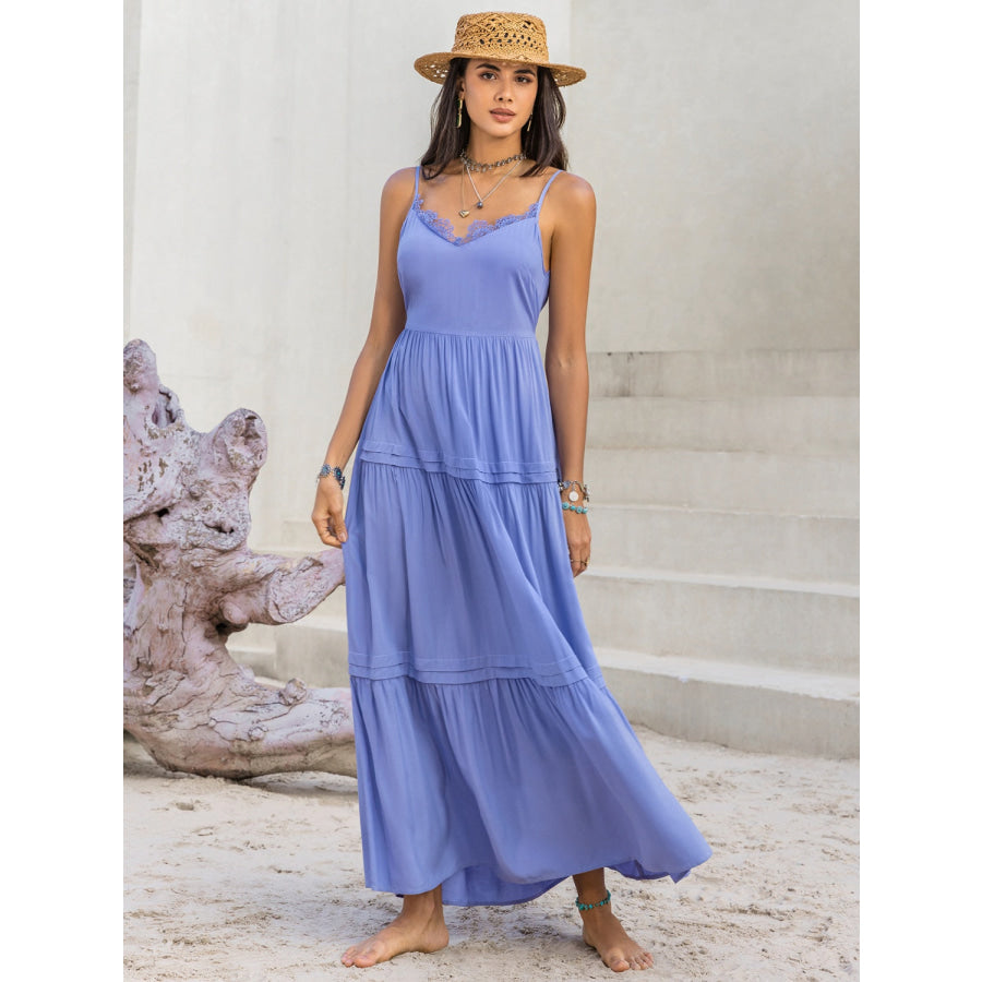 Lace Detail V - Neck Cami Dress Periwinkle / S Apparel and Accessories