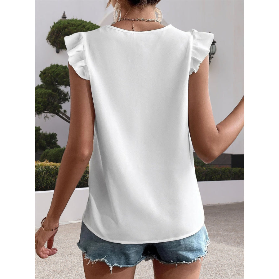 Lace Detail V - Neck Cap Sleeve Blouse White / S Apparel and Accessories