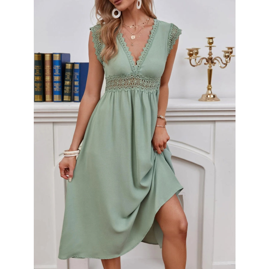 Lace Detail V-Neck Cap Sleeve Dress Apparel and Accessories