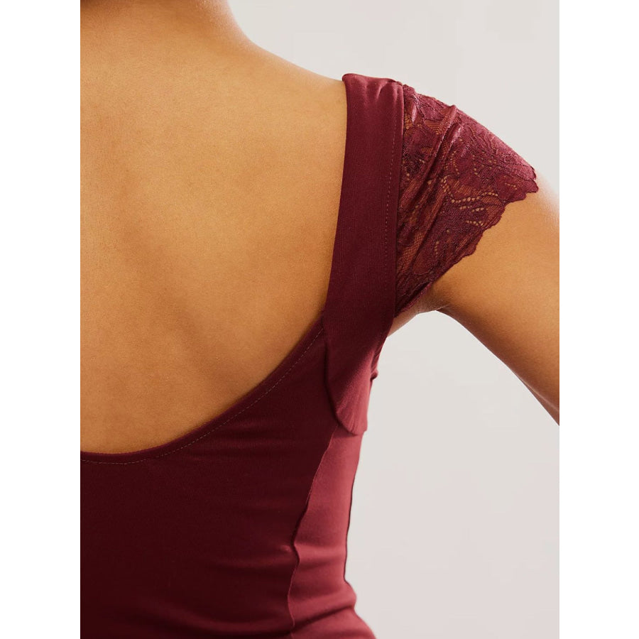 Lace Detail V-Neck Cap Sleeve Top Apparel and Accessories