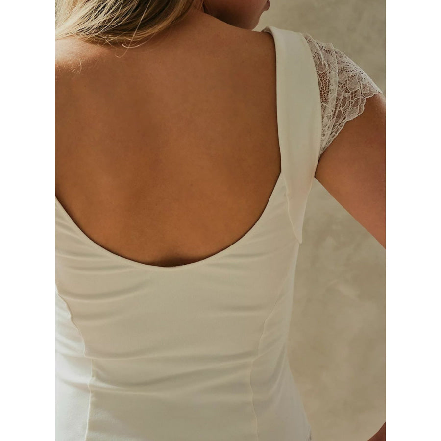 Lace Detail V-Neck Cap Sleeve Top Apparel and Accessories