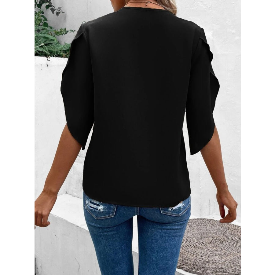 Lace Detail V-Neck Half Sleeve Blouse Apparel and Accessories