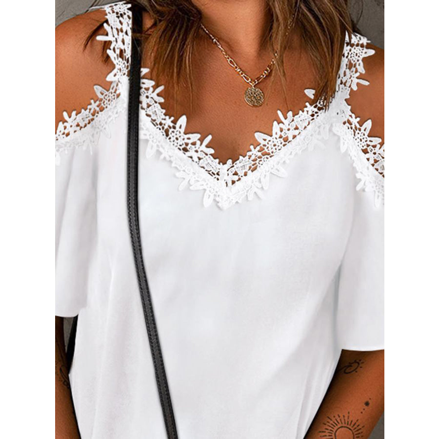 Lace Detail V - Neck Half Sleeve Blouse Apparel and Accessories