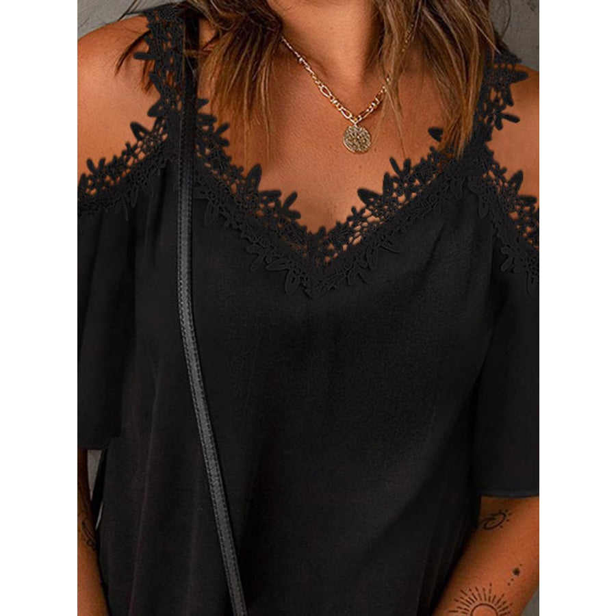 Lace Detail V - Neck Half Sleeve Blouse Apparel and Accessories