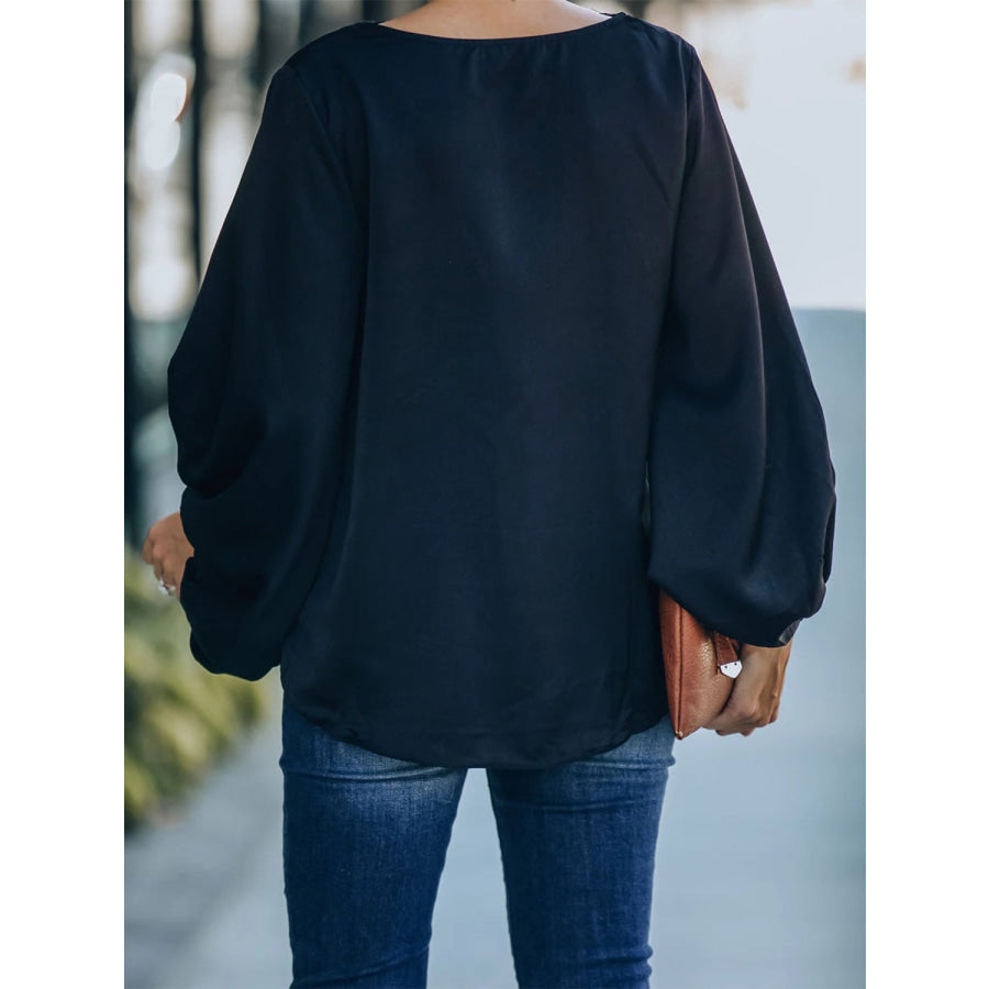 Lace Detail V-Neck Long Sleeve Blouse Apparel and Accessories