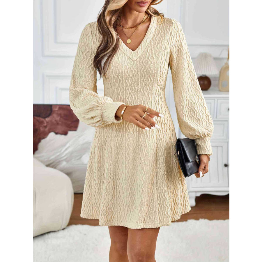 Lace Detail V-Neck Long Sleeve Dress Apparel and Accessories