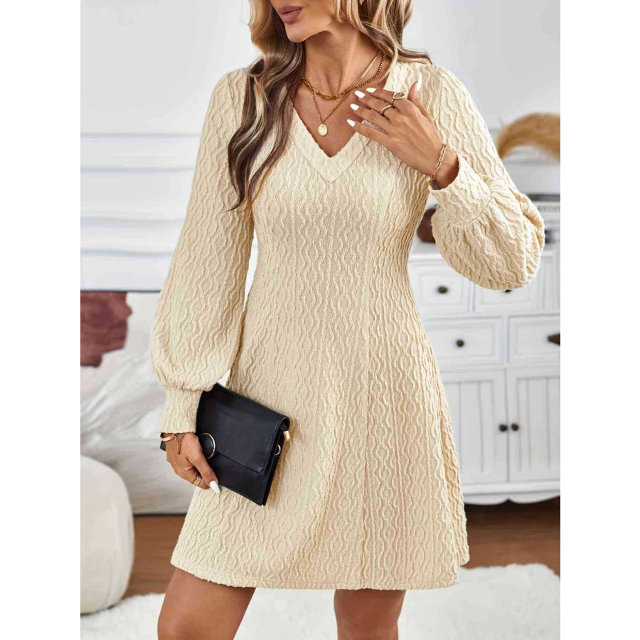 Lace Detail V-Neck Long Sleeve Dress Apparel and Accessories