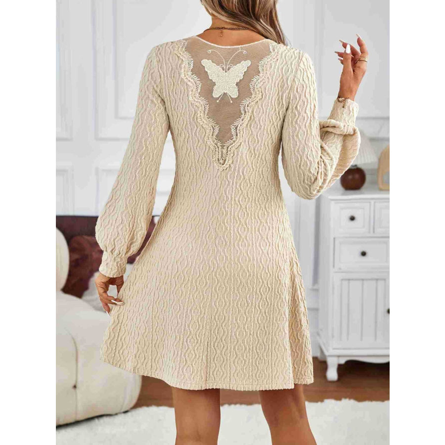 Lace Detail V-Neck Long Sleeve Dress Apparel and Accessories