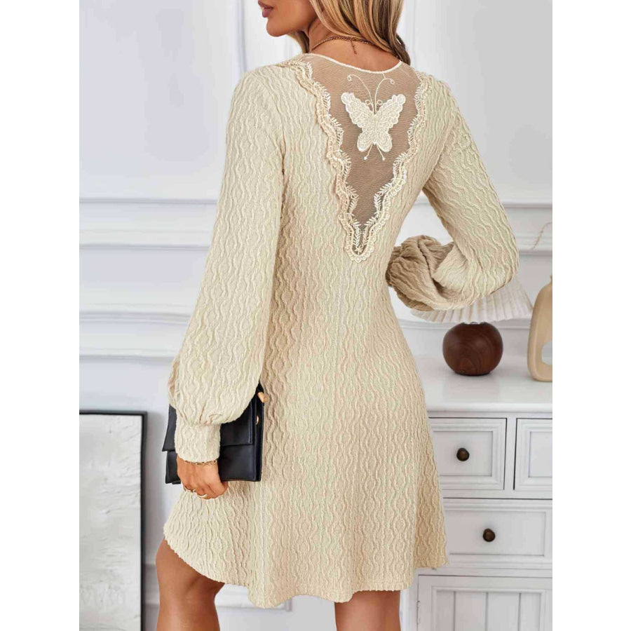 Lace Detail V-Neck Long Sleeve Dress Apparel and Accessories