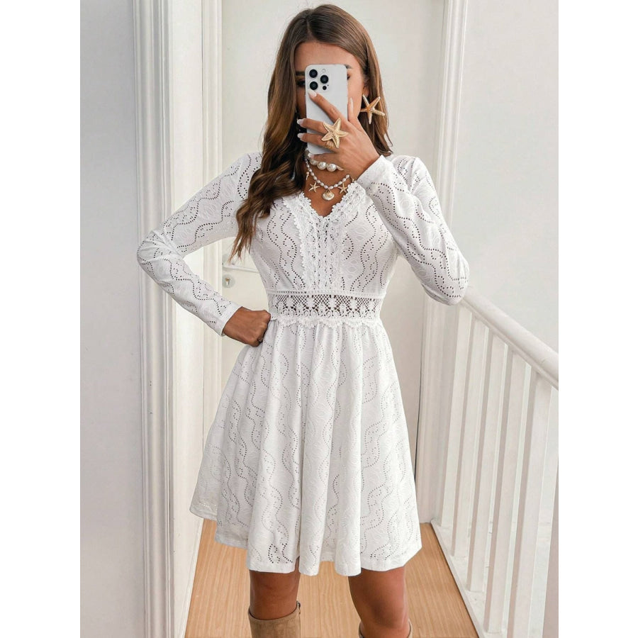 Lace Detail V Neck Long Sleeve Mini Dress Apparel and Accessories