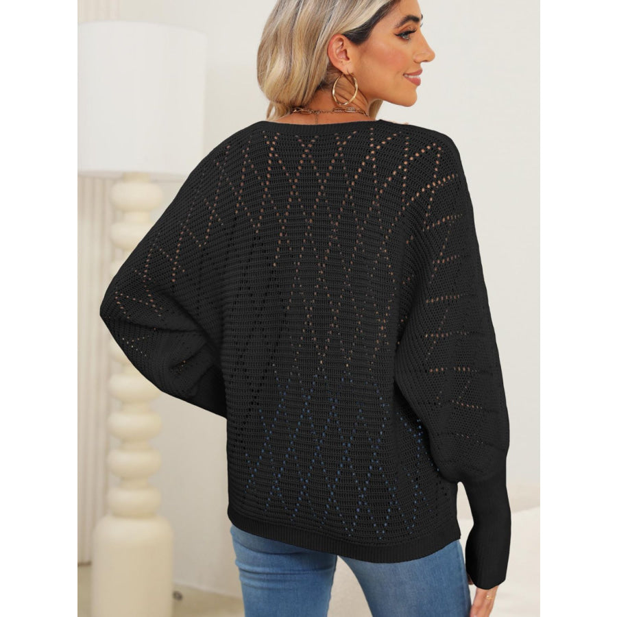 Lace Detail V-Neck Long Sleeve Sweater Apparel and Accessories