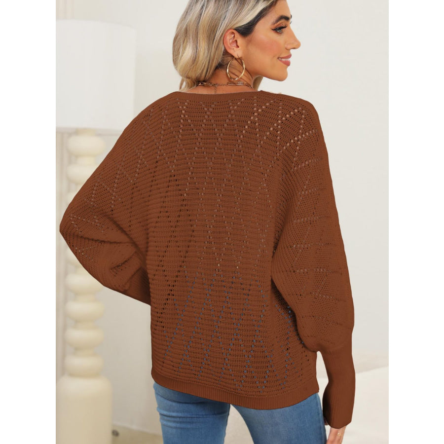 Lace Detail V-Neck Long Sleeve Sweater Apparel and Accessories