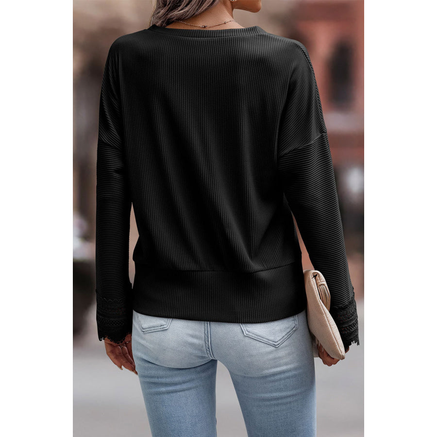 Lace Detail V-Neck Long Sleeve T-Shirt Apparel and Accessories