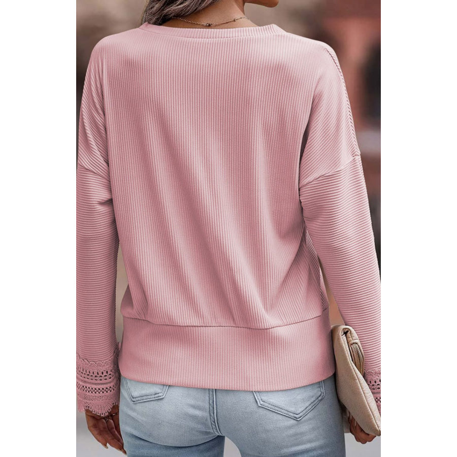 Lace Detail V-Neck Long Sleeve T-Shirt Apparel and Accessories