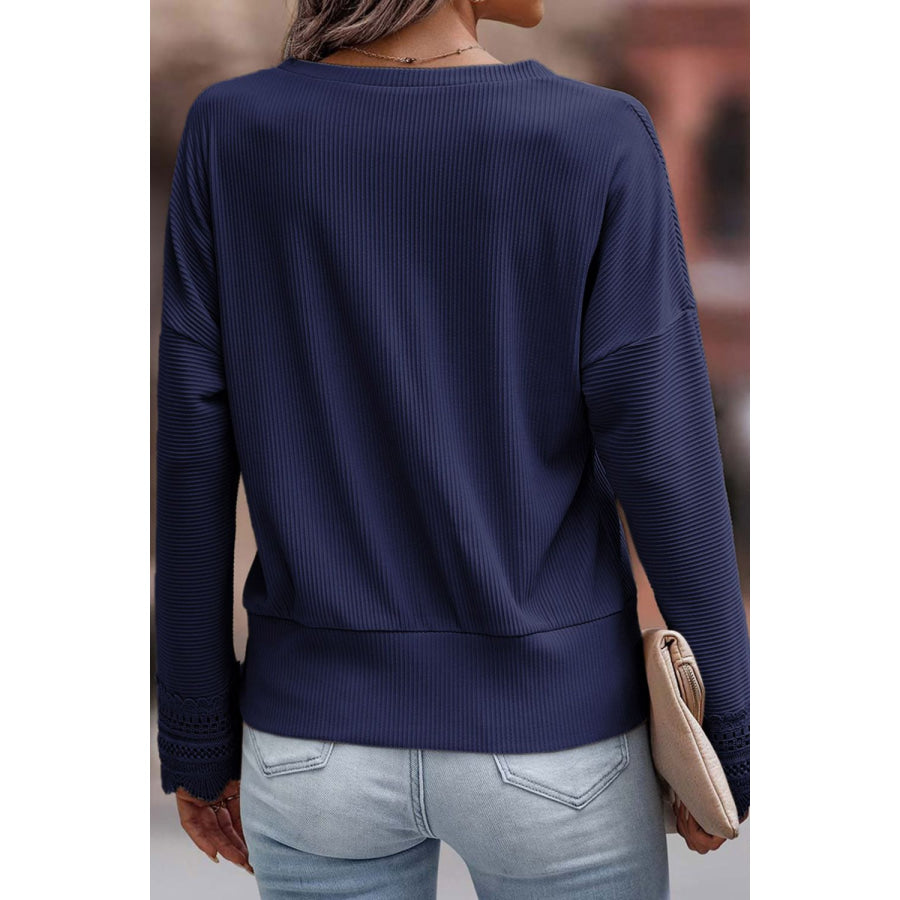 Lace Detail V-Neck Long Sleeve T-Shirt Apparel and Accessories