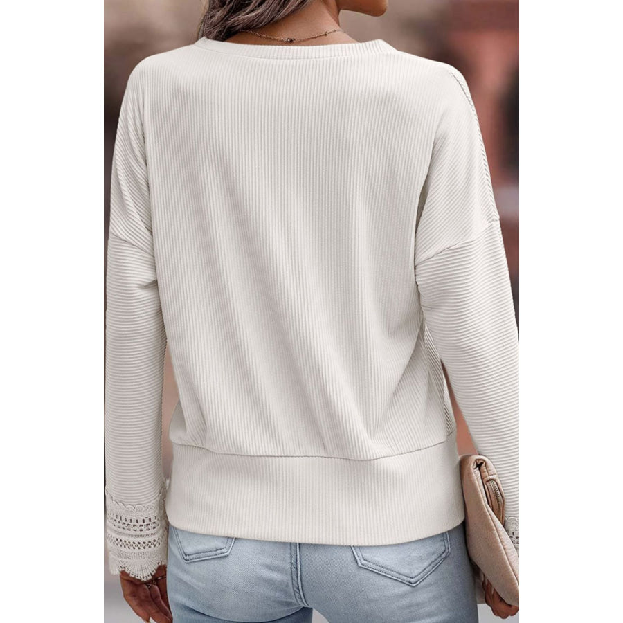 Lace Detail V-Neck Long Sleeve T-Shirt Apparel and Accessories