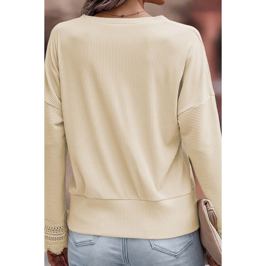 Lace Detail V-Neck Long Sleeve T-Shirt Apparel and Accessories