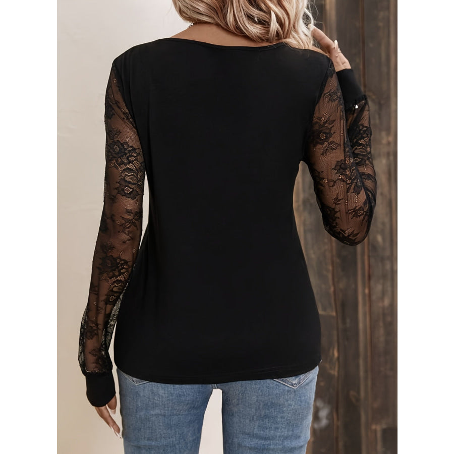 Lace Detail V-Neck Long Sleeve Top Apparel and Accessories