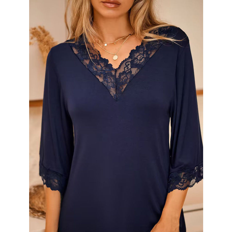 Lace Detail V-Neck Lounge Dress Apparel and Accessories