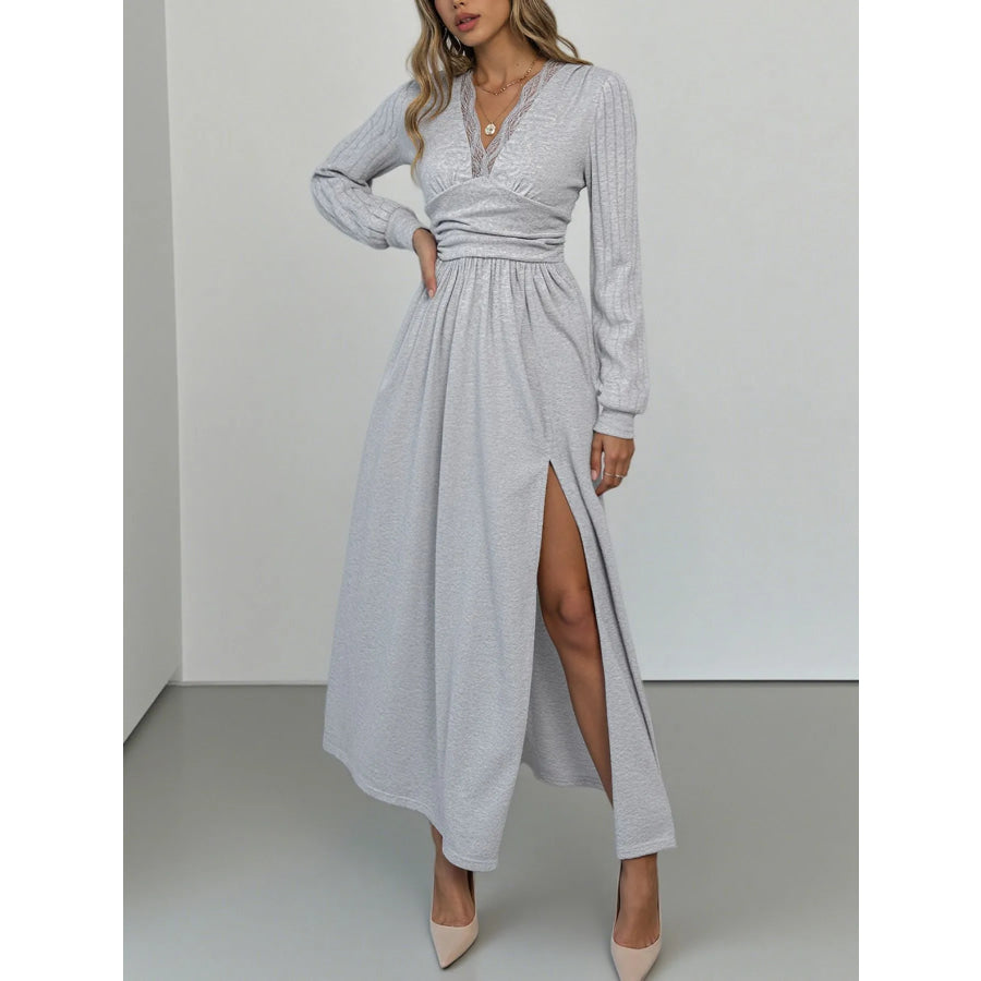 Lace Detail V-Neck Maxi Dress with Side Slit Apparel and Accessories