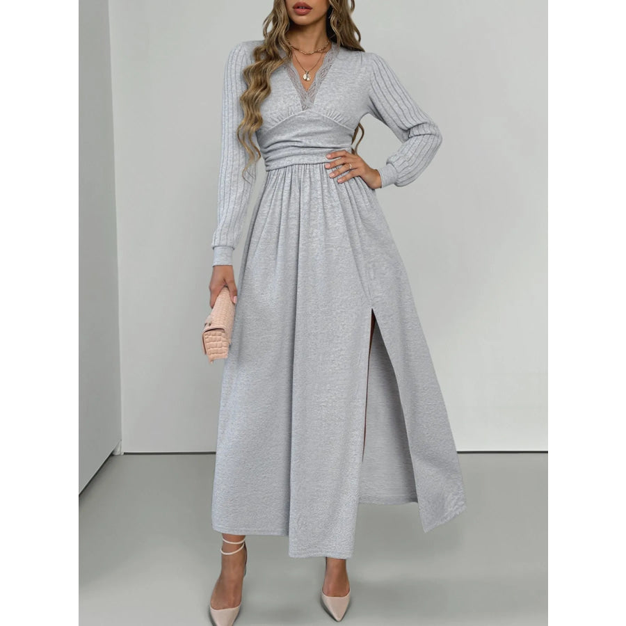 Lace Detail V-Neck Maxi Dress with Side Slit Apparel and Accessories