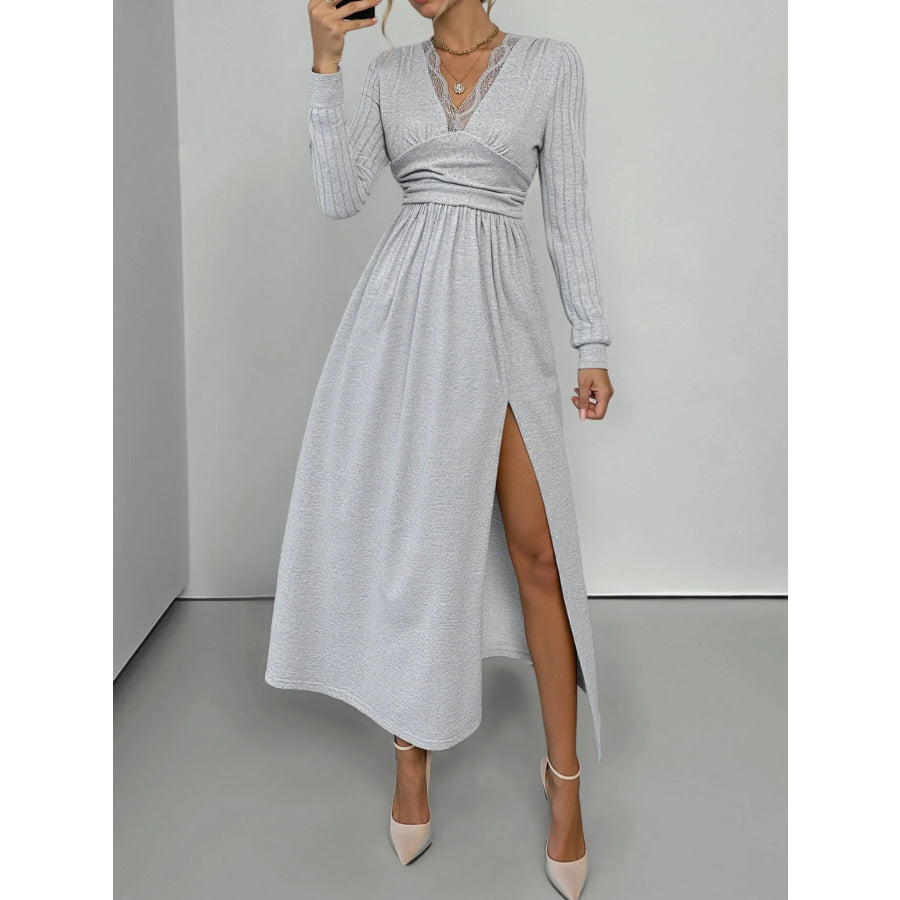 Lace Detail V-Neck Maxi Dress with Side Slit Apparel and Accessories