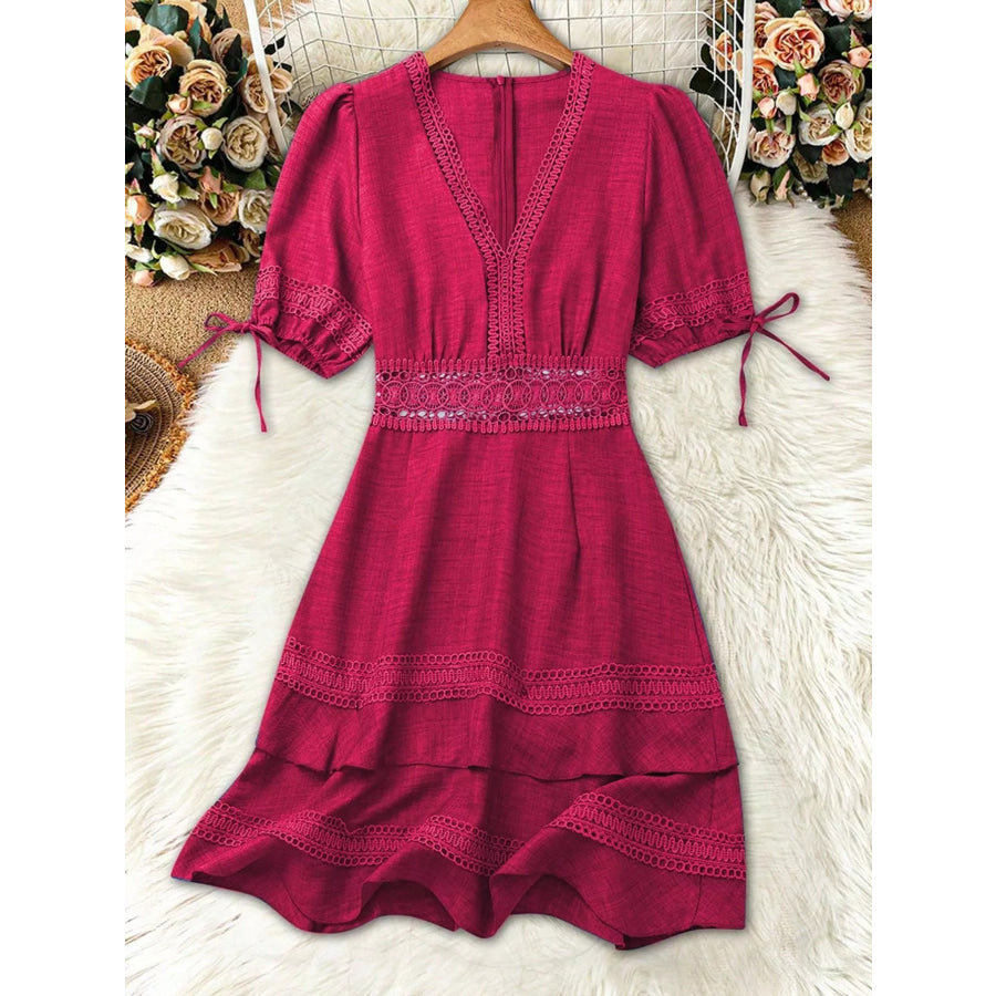 Lace Detail V-Neck Mini Dress Apparel and Accessories