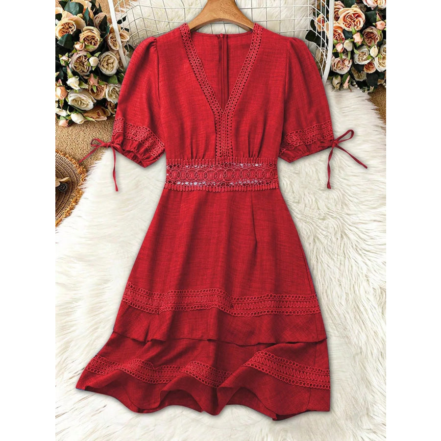 Lace Detail V-Neck Mini Dress Apparel and Accessories