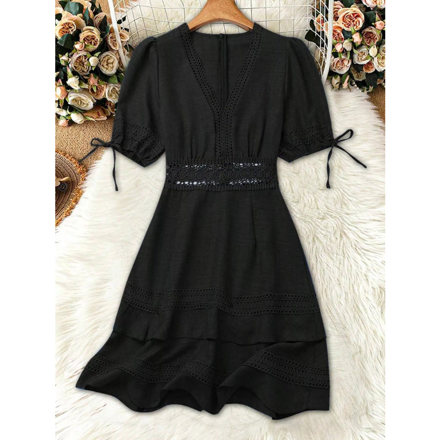 Lace Detail V-Neck Mini Dress Apparel and Accessories