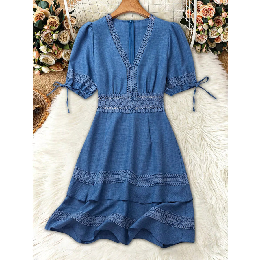 Lace Detail V-Neck Mini Dress Apparel and Accessories