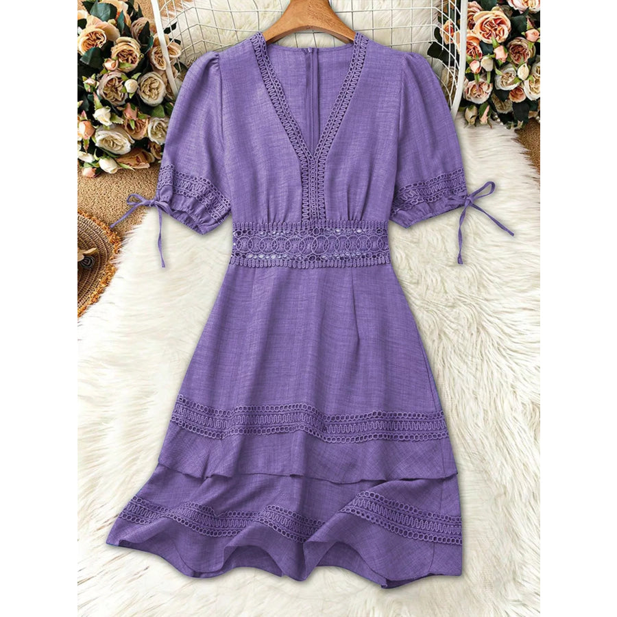 Lace Detail V-Neck Mini Dress Apparel and Accessories