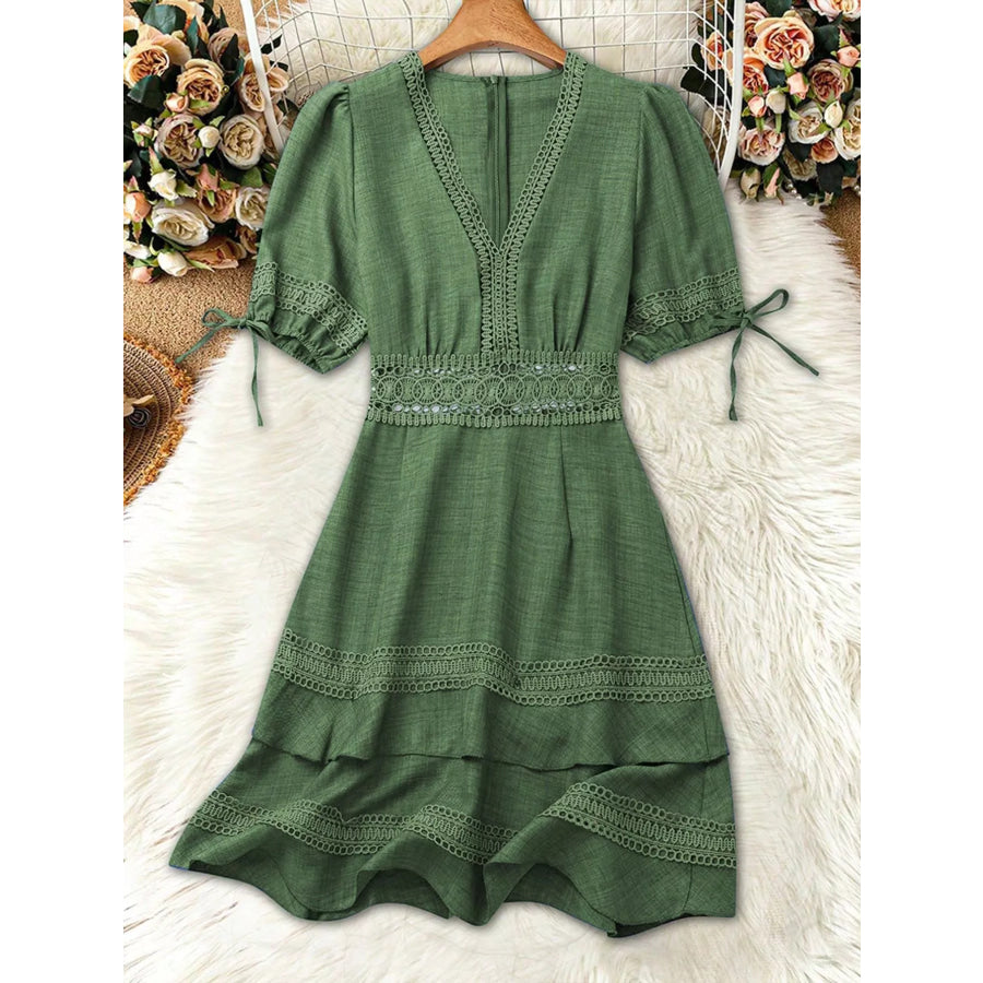 Lace Detail V-Neck Mini Dress Apparel and Accessories