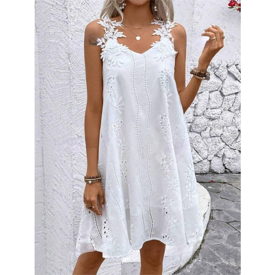 Lace Detail V - Neck Mini Dress White / S Apparel and Accessories