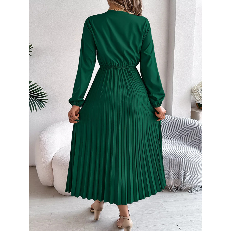 Lace Detail V-Neck Pleated Dress Apparel and Accessories