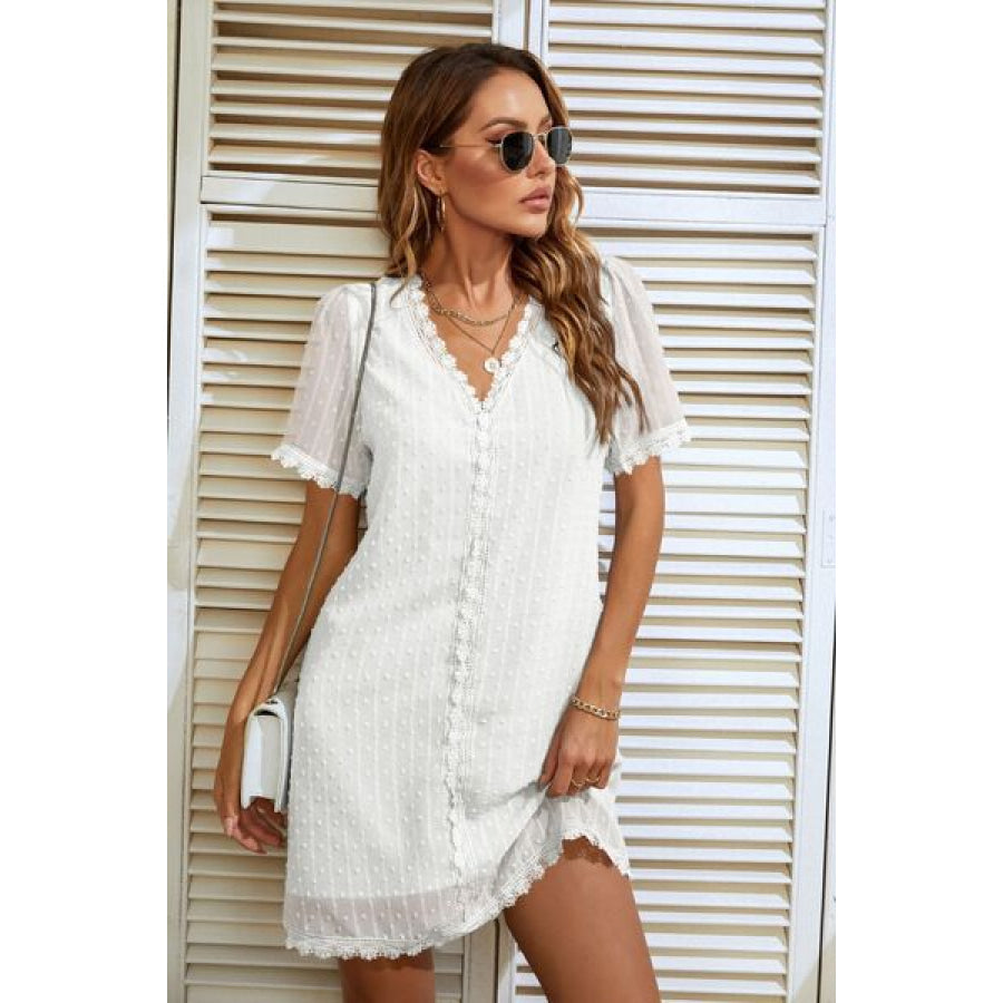 Lace Detail V - Neck Short Sleeve Dress Apparel and Accessories