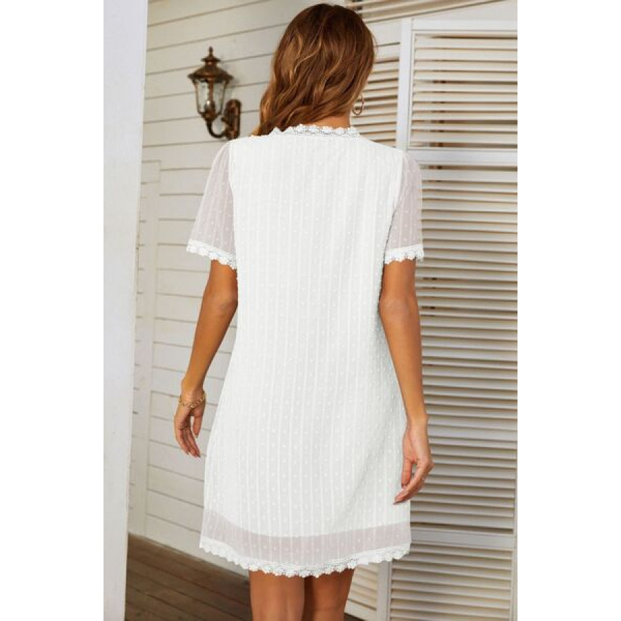 Lace Detail V - Neck Short Sleeve Dress Apparel and Accessories