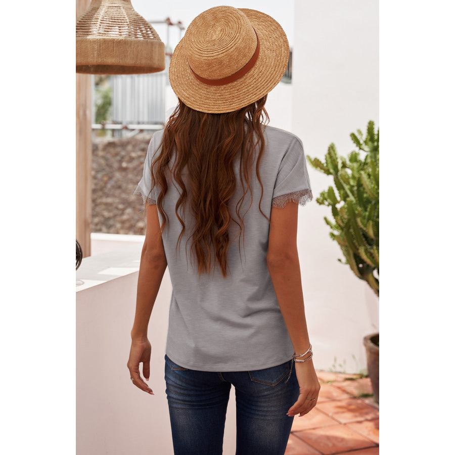 Lace Detail V - Neck T - Shirt Apparel and Accessories