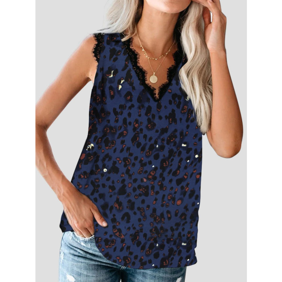 Lace Detail V-Neck Tank Dark Blue / S Apparel and Accessories