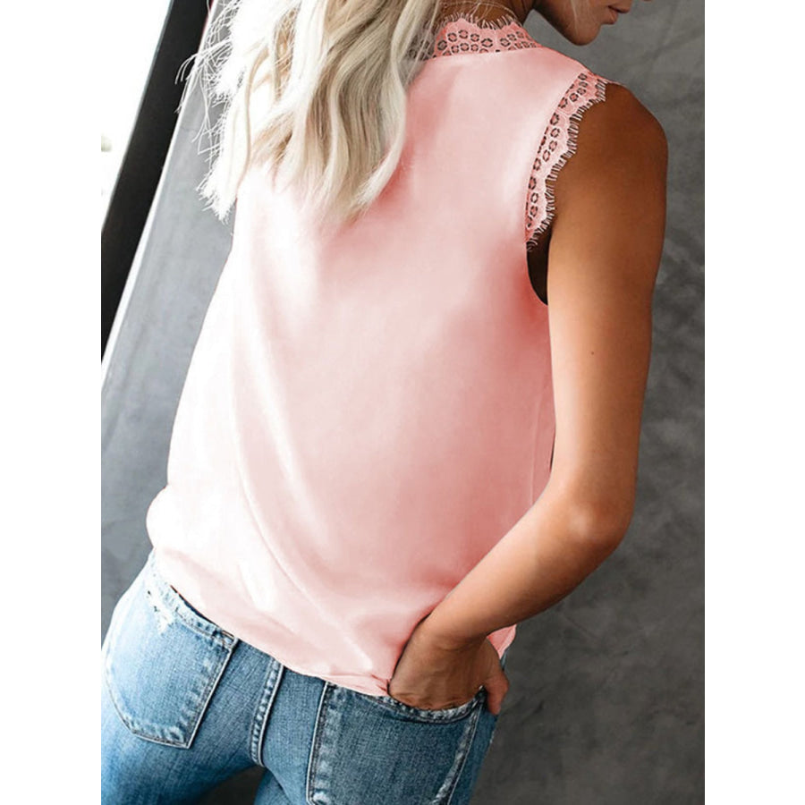 Lace Detail V - Neck Tank Light Apricot / S Apparel and Accessories