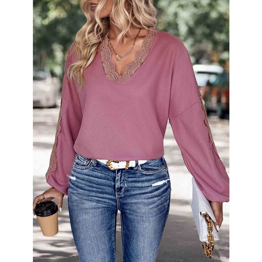 Lace Detail V-Neck Top Moonlit Mauve / S