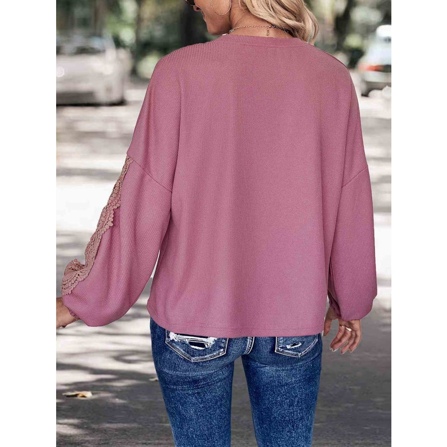 Lace Detail V-Neck Top Moonlit Mauve / S