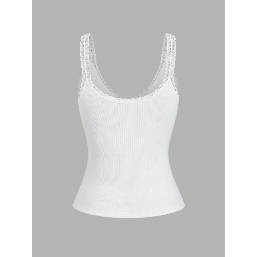 Lace Detail V-Neck Wide Strap Tank Apparel and Accessories