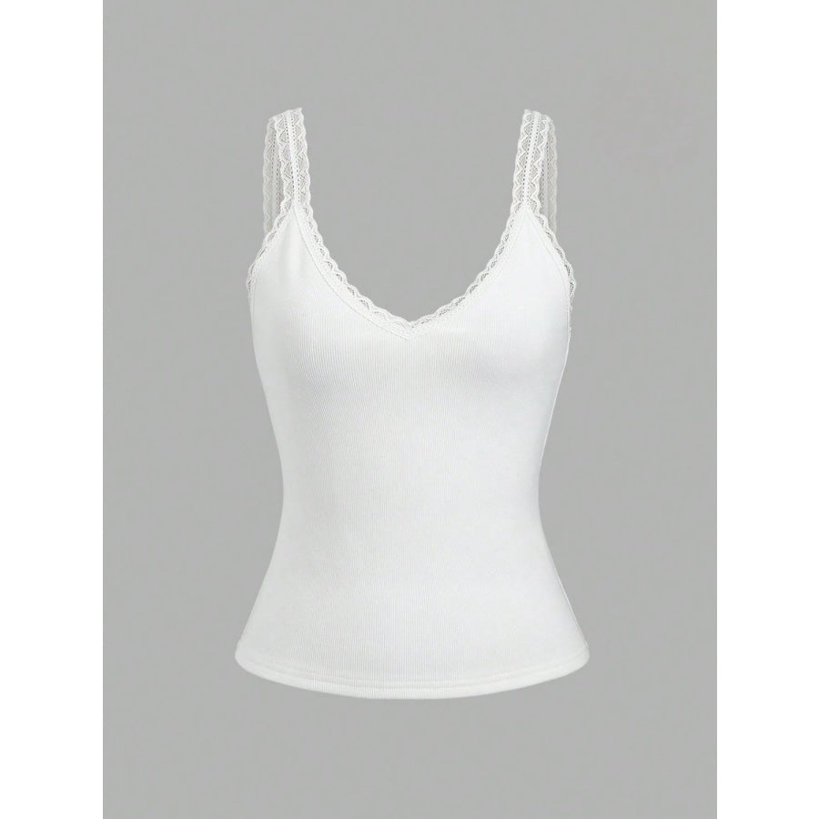 Lace Detail V-Neck Wide Strap Tank White / S Apparel and Accessories