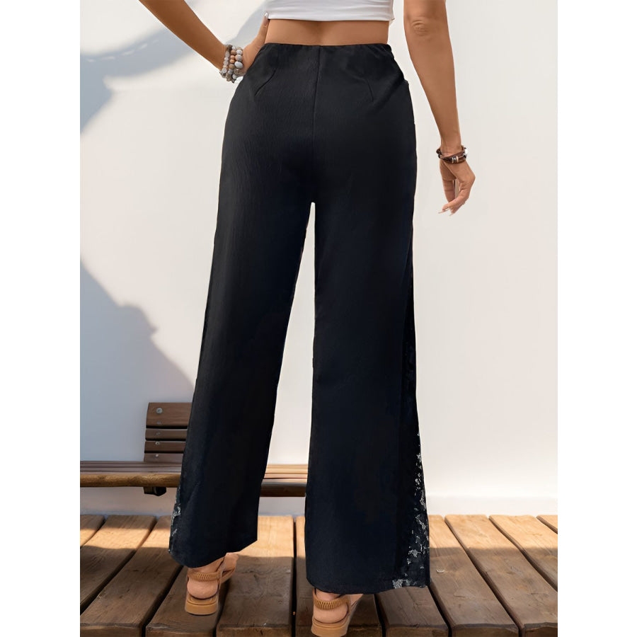 Lace Detail Wide Leg Pants Black / S Apparel and Accessories