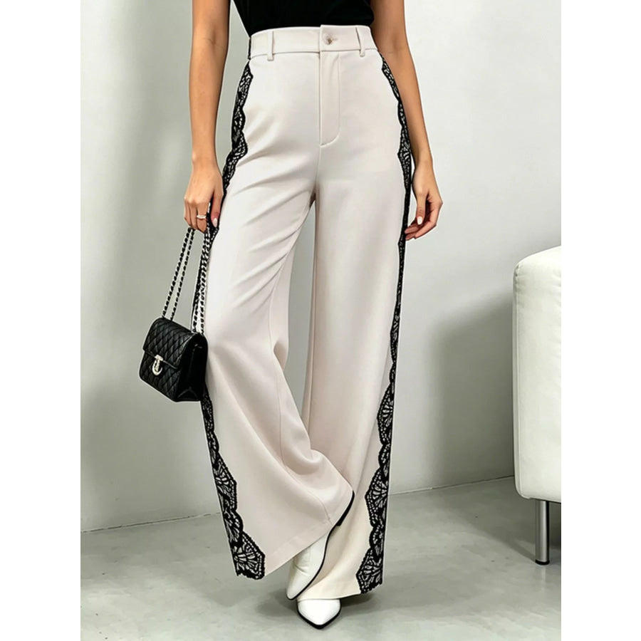 Lace Detail Wide Leg Pants Apparel and Accessories