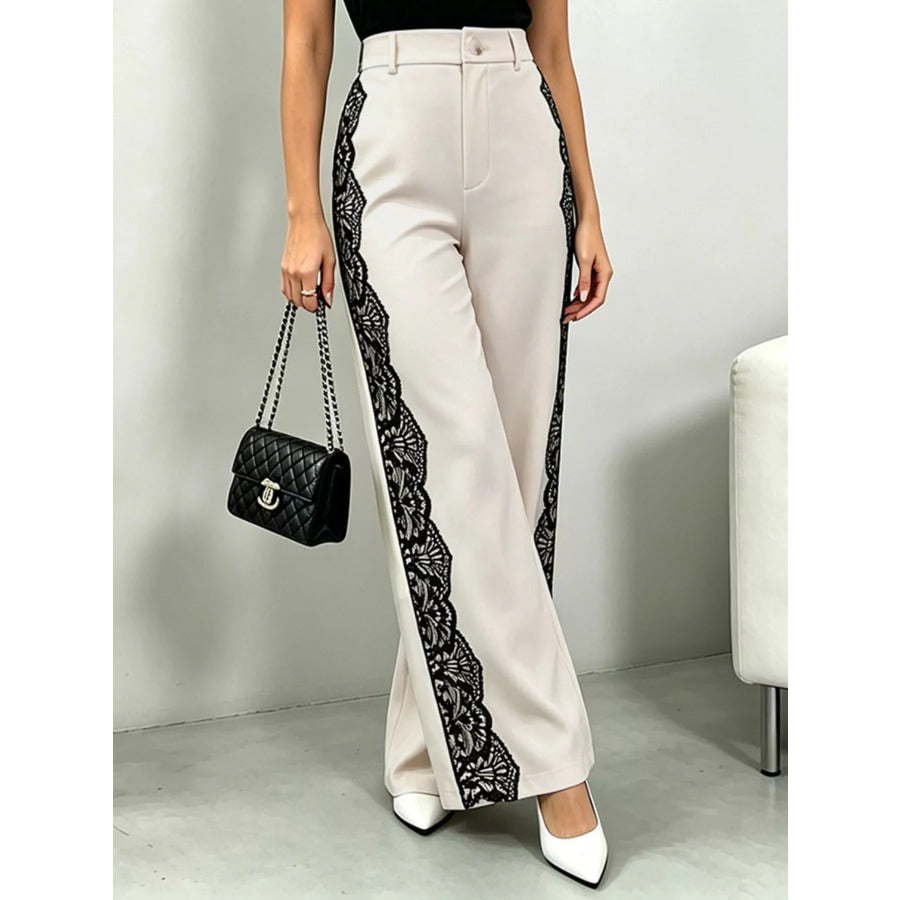 Lace Detail Wide Leg Pants Apparel and Accessories