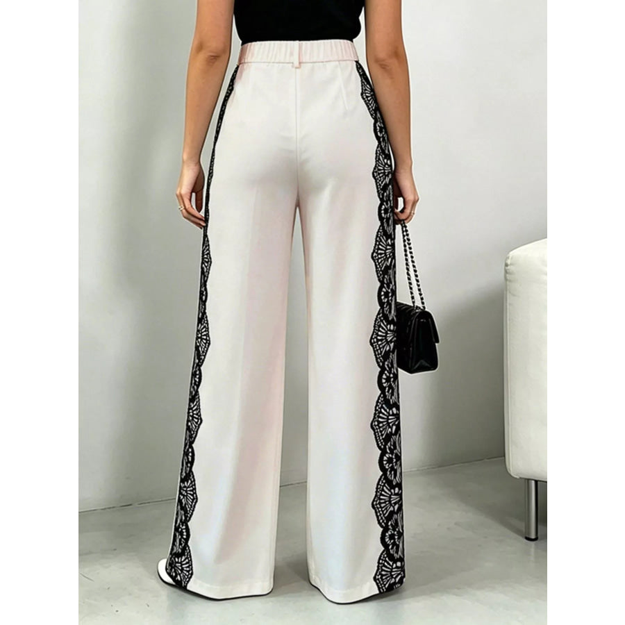 Lace Detail Wide Leg Pants Apparel and Accessories