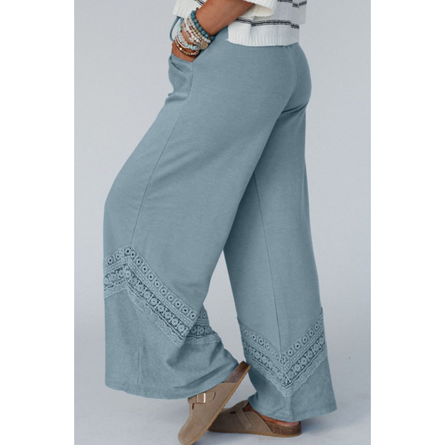 Lace Detail Wide Leg Pants Apparel and Accessories