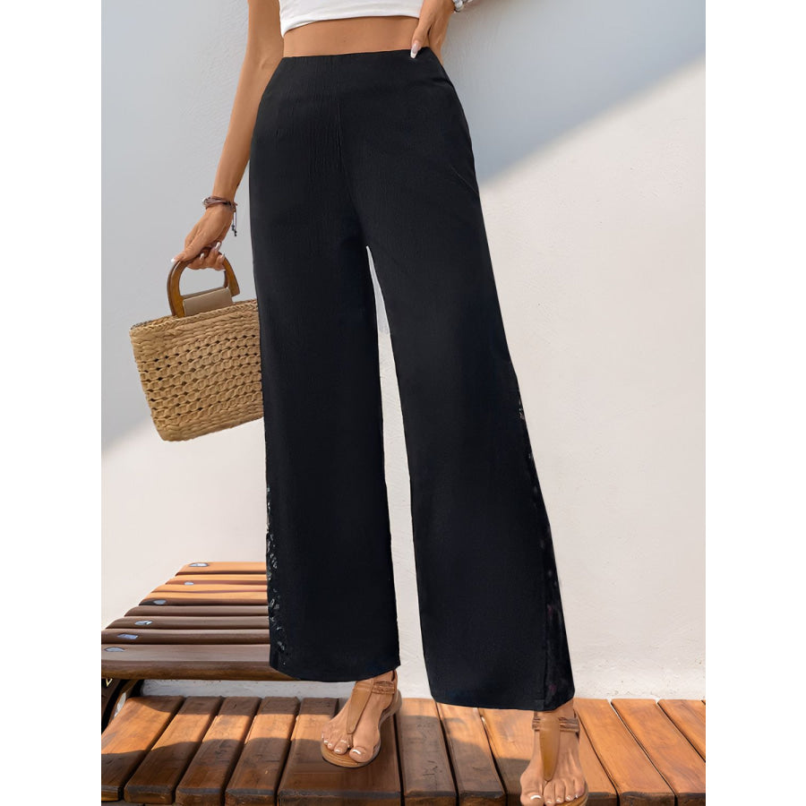 Lace Detail Wide Leg Pants Black / S Apparel and Accessories